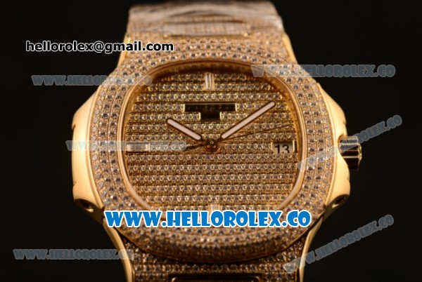 Patek Philippe Nautilus Miyota 9015 Automatic Diamonds/Yellow Gold Case with Diamonds Dial and Sapphire Crystal Markers (AAAF) - Click Image to Close